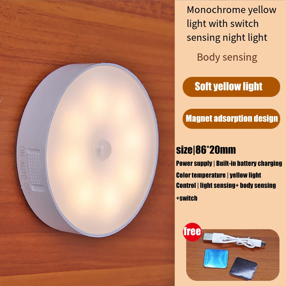 LED Smart Human Body Wireless Magentic Suction Sensor Night Lights Emergency Automatic Lighting USB Charging LED Cabinet Lights