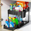2-Tier Sliding Under Sink Organizer, Sliding Cabinet Basket with Hooks