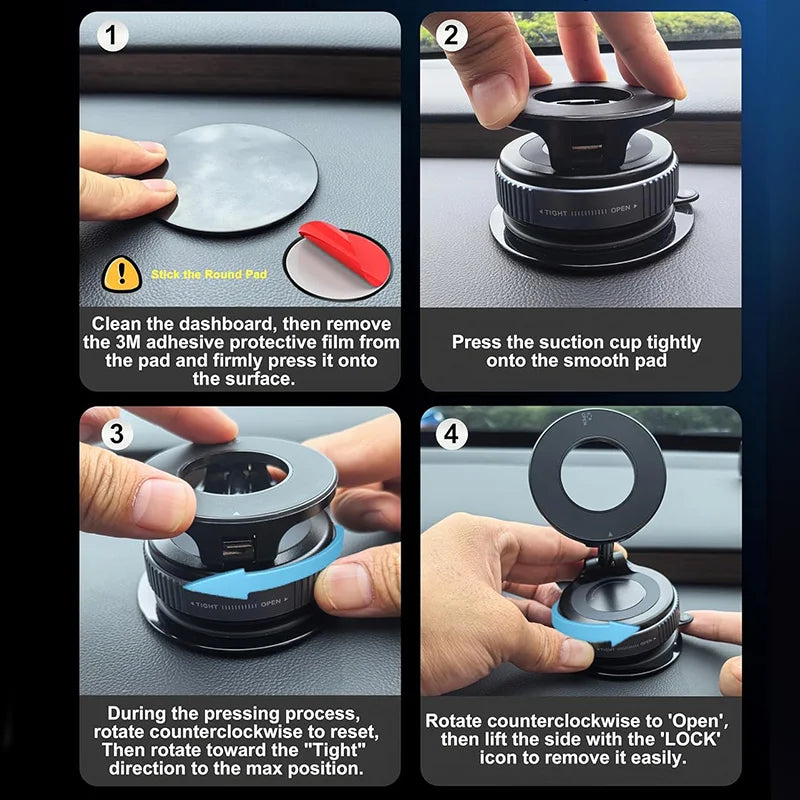 360° Magnetic Car Phone Holder with Vacuum Suction Cup