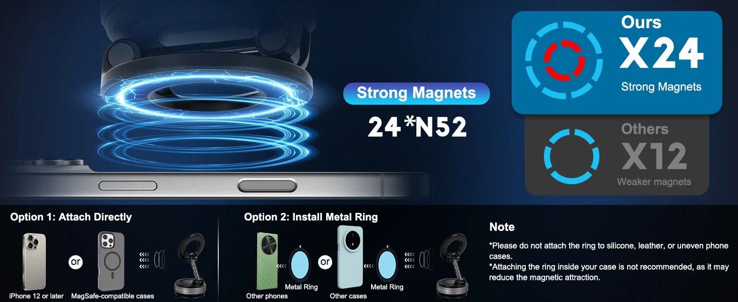 360° Magnetic Car Phone Holder with Vacuum Suction Cup