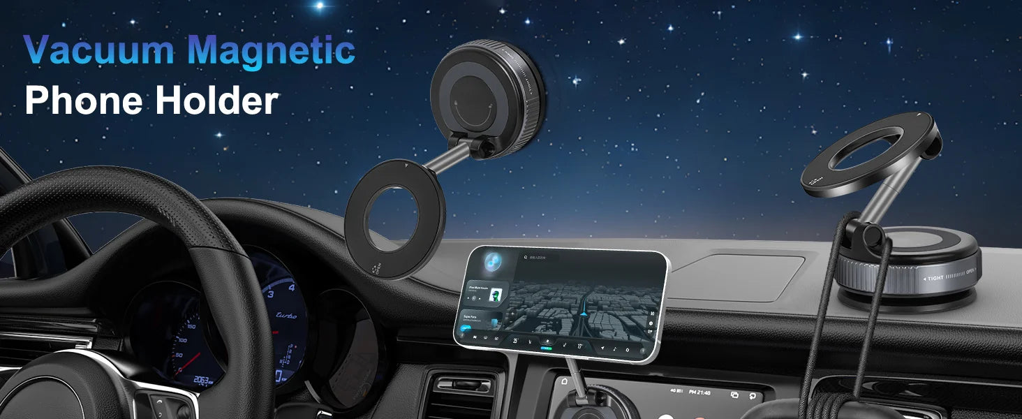 360° Magnetic Car Phone Holder with Vacuum Suction Cup