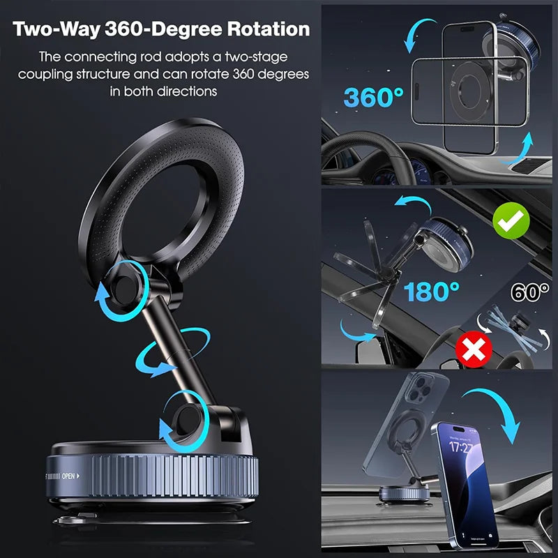 360° Magnetic Car Phone Holder with Vacuum Suction Cup