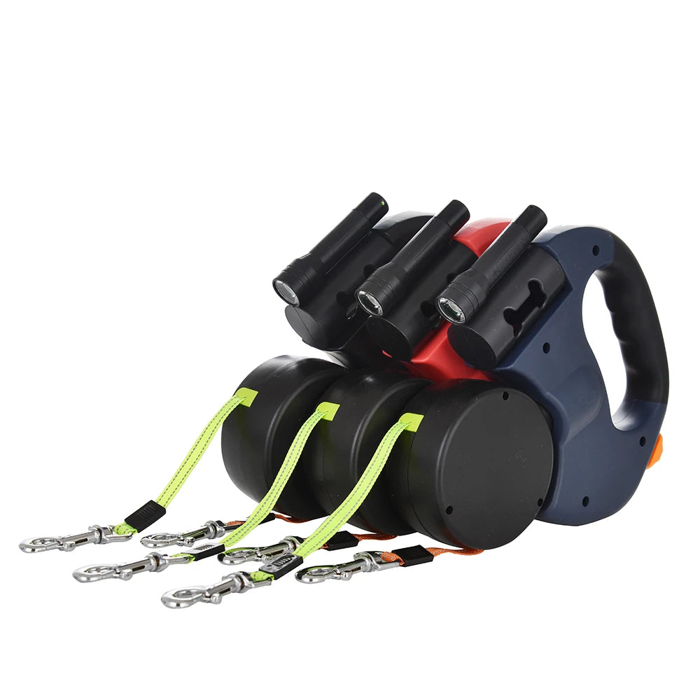 3m Retractable Double Dog Leash with Reflective Straps