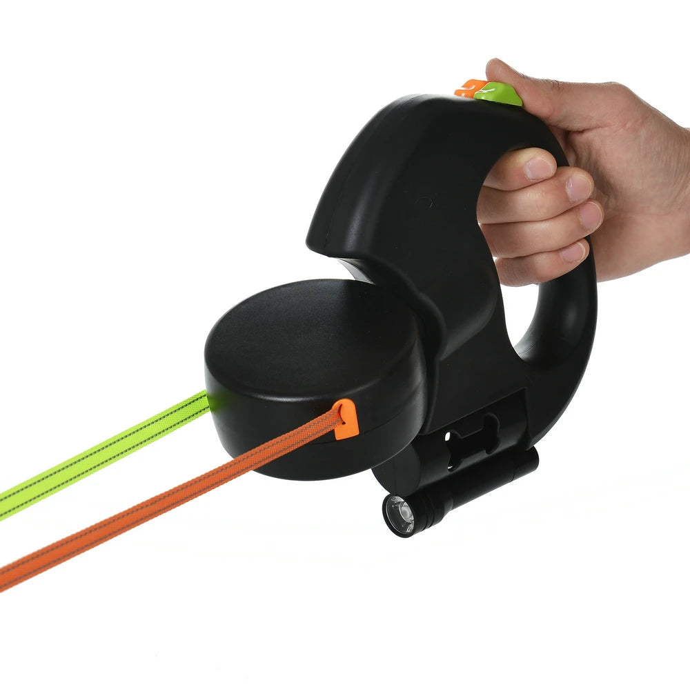 3m Retractable Double Dog Leash with Reflective Straps