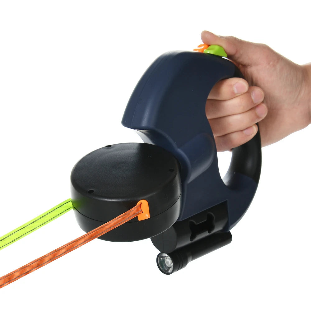 3m Retractable Double Dog Leash with Reflective Straps