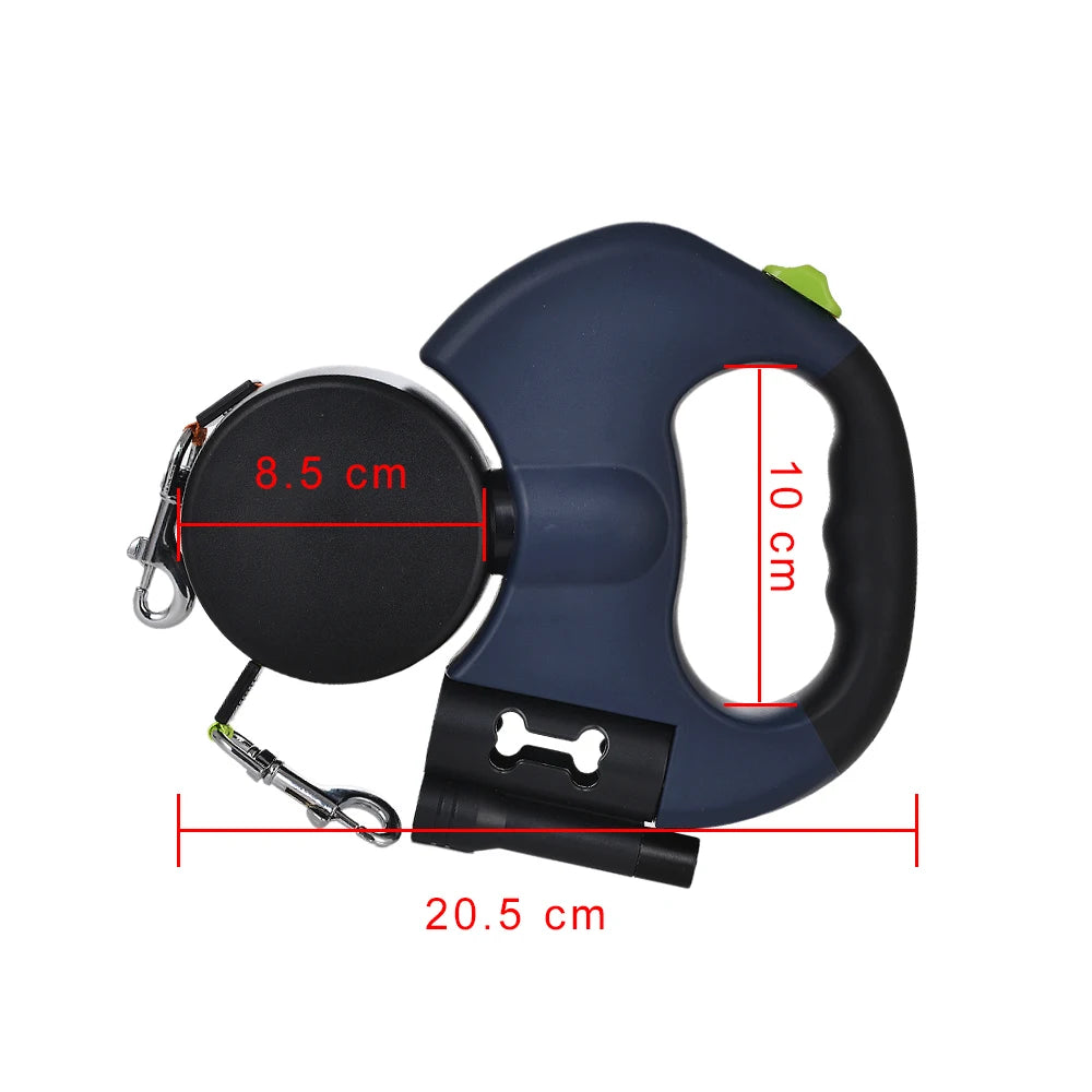 3m Retractable Double Dog Leash with Reflective Straps