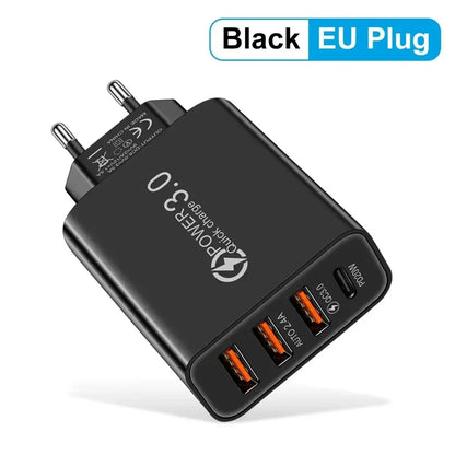 Total 60W USB C Charger Multi 4 Ports 3USB PD Type C Fast Charging Quick Charge Universal Travel Wall Power Adapter