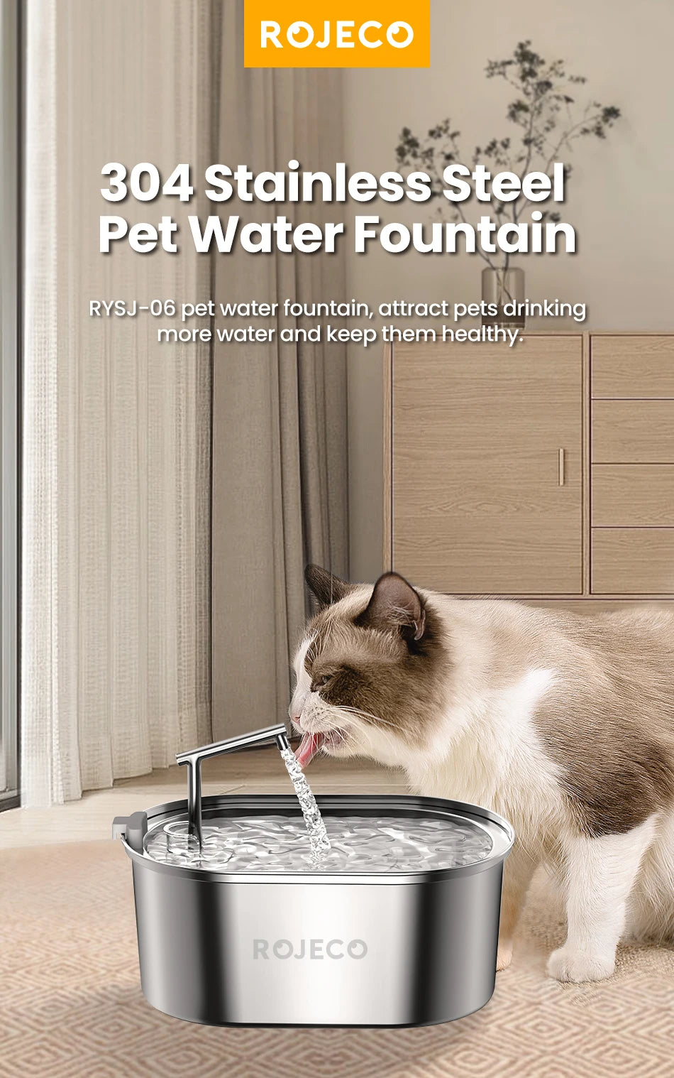 ROJECO 3.2L Stainless Steel Pet Water Fountain