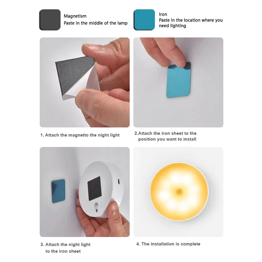 LED Smart Human Body Wireless Magentic Suction Sensor Night Lights Emergency Automatic Lighting USB Charging LED Cabinet Lights