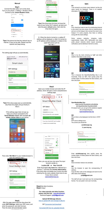 MINI Size Smart WIFI Weather Station Clock for Gaming Desktop Decoration. DIY Cute GIF Animations and Electronic Album function