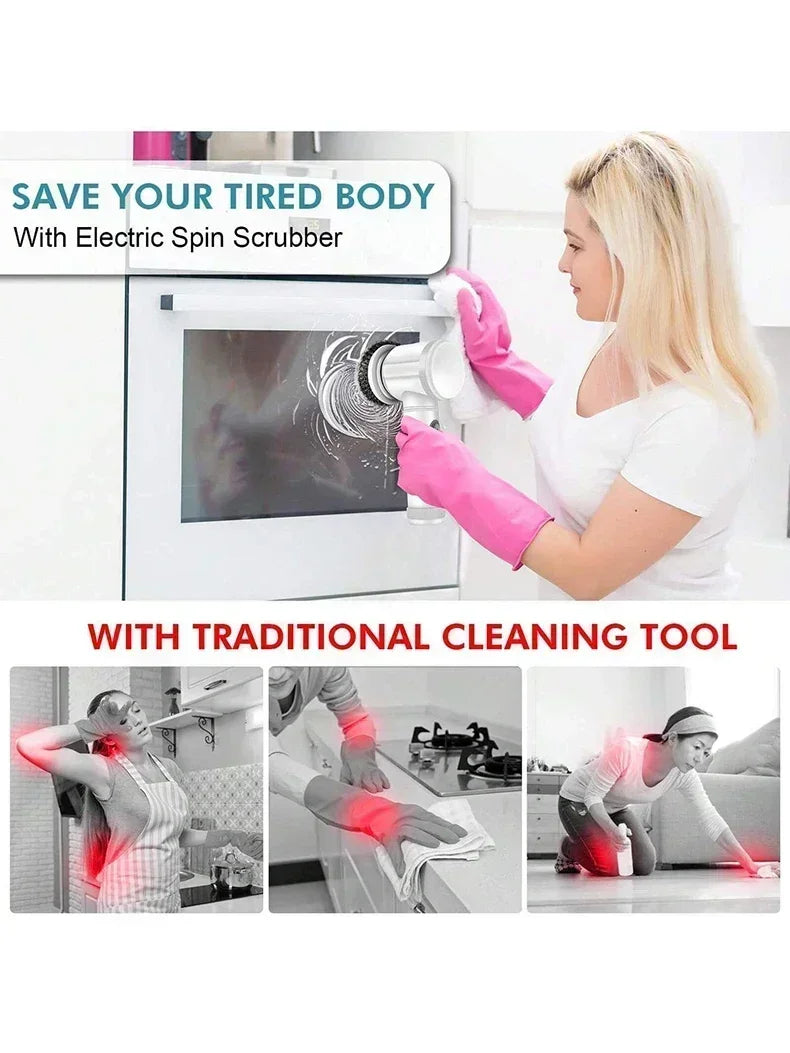 Rechargeable Cleaning Brush with 5 Replaceable Brush Heads