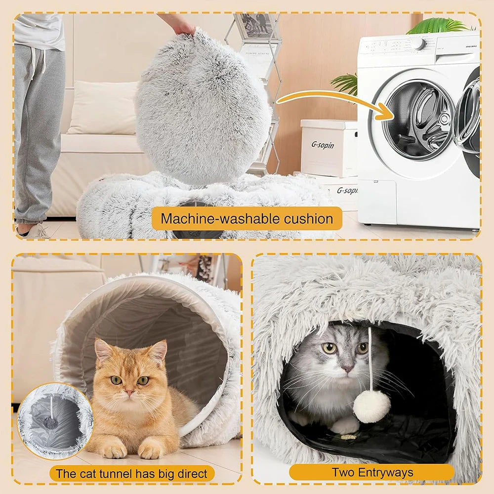 Plush Cat Bed Removable Washable Cover Cozy Cushion for Indoor Cats