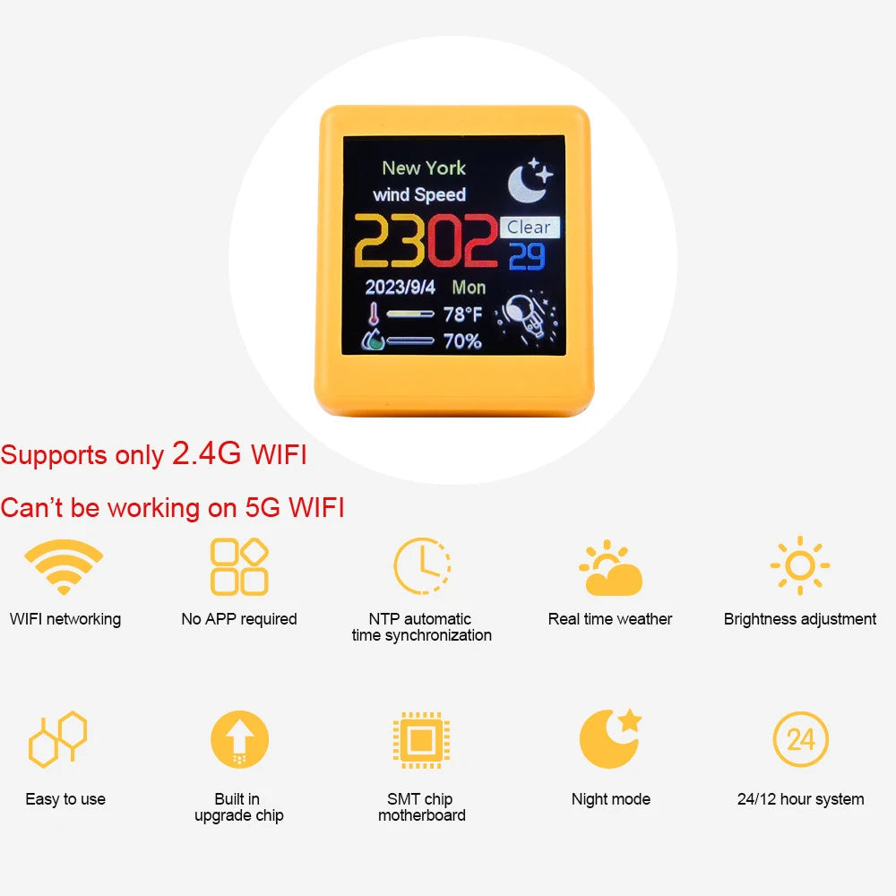 MINI Size Smart WIFI Weather Station Clock for Gaming Desktop Decoration. DIY Cute GIF Animations and Electronic Album function
