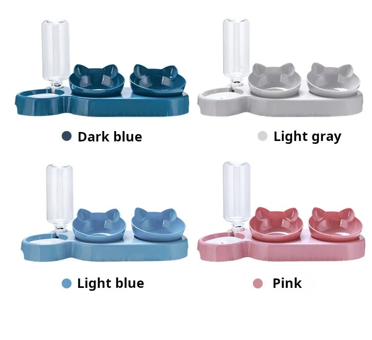 3-in-1 Tilted Cat Food & Water Bowl with Gravity Water Feeder