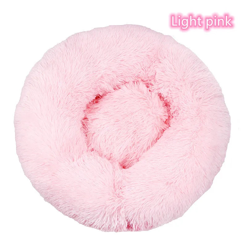 Calming Plush Cat Bed Warm Washable Donut Cushion for Indoor Pets
