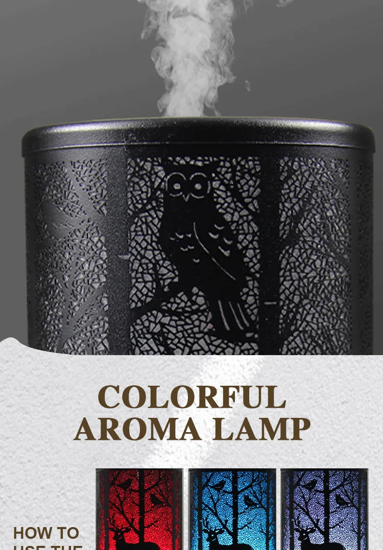 Aroma Diffuser Ultrasonic Perfume Air Humidifier Iron Art Deer Pattern Smart Room Fragrance Humidifier with LED Night Lights