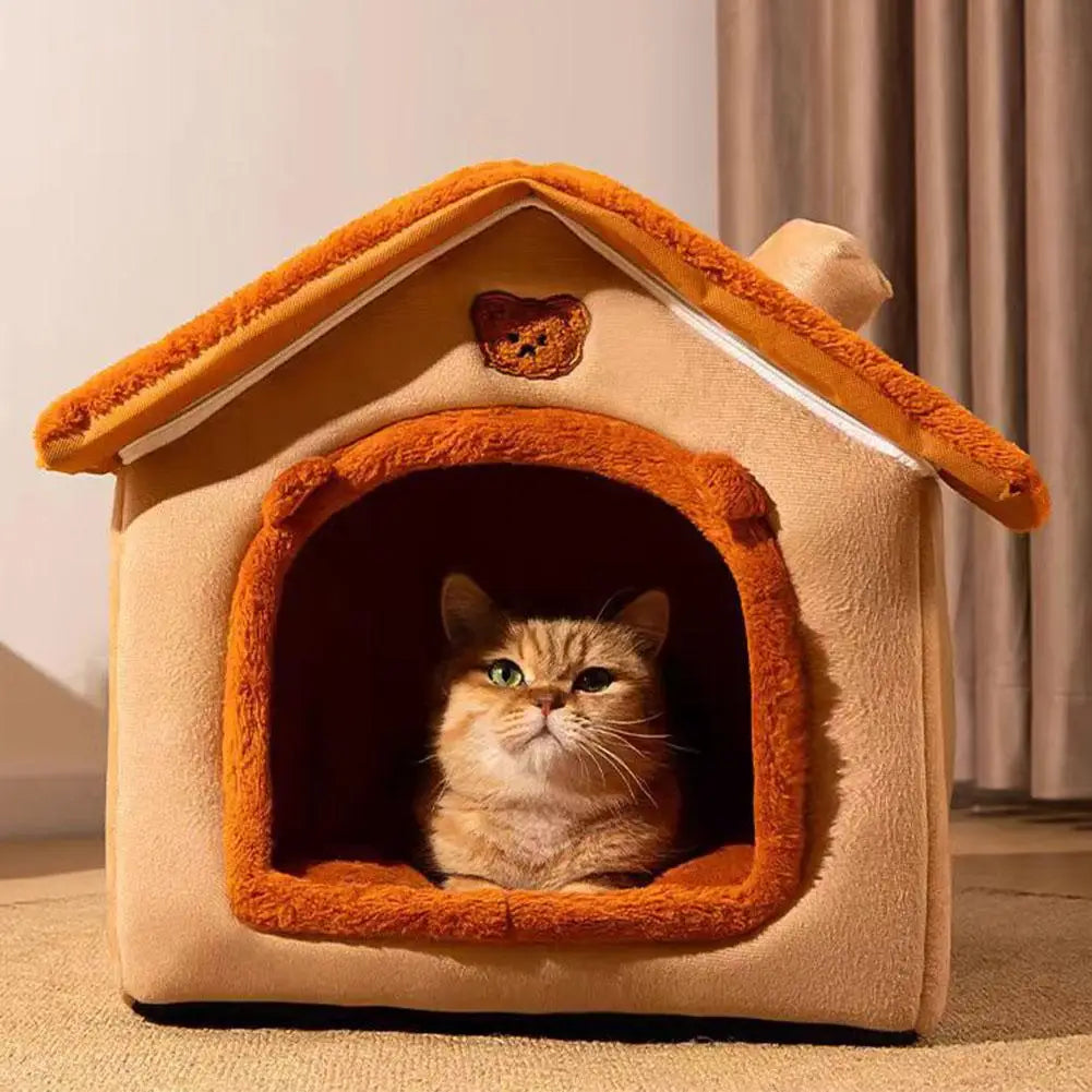 Cozy Cat Cave Bed Plush Indoor Pet House with Removable Cushion