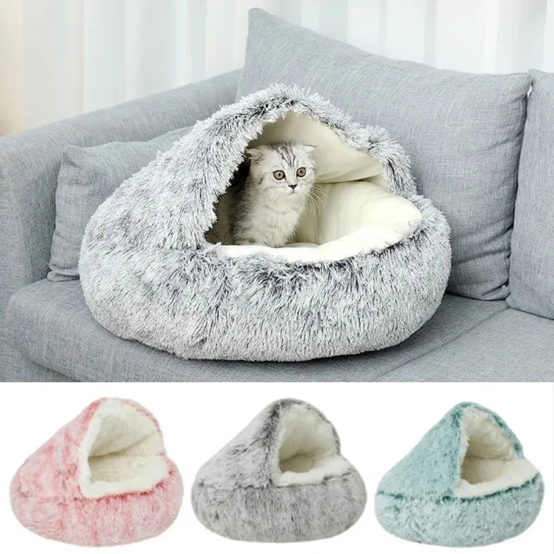 Cat Bed Cave for Indoor Donut Self Warming Small Dog Bed Anti-anxiety for Winter