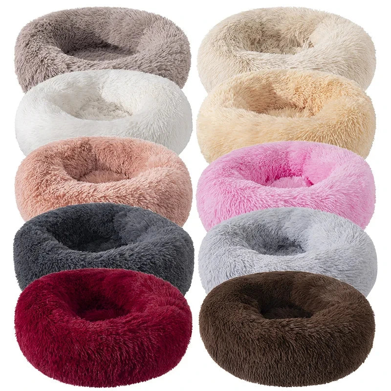 Calming Plush Cat Bed Warm Washable Donut Cushion for Indoor Pets