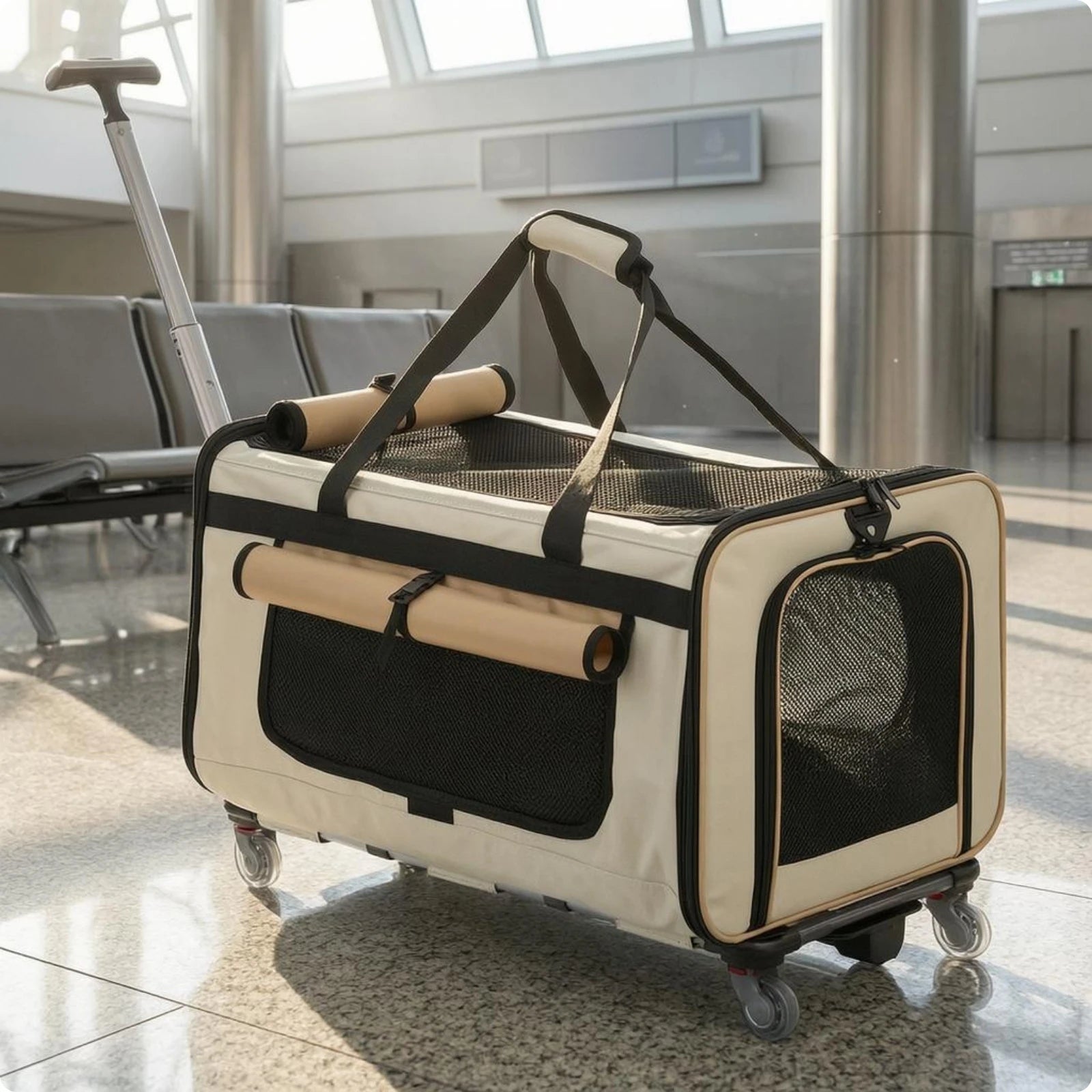 Collapsible Pet Trolley Carrier with Wheels