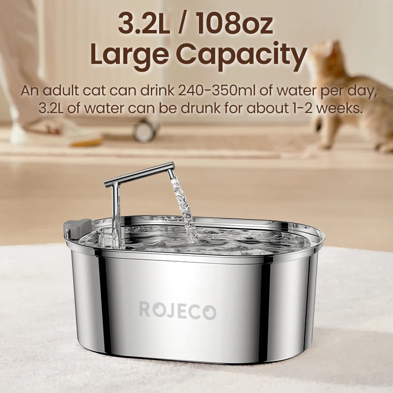 ROJECO 3.2L Stainless Steel Pet Water Fountain