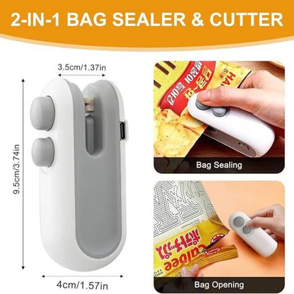 Mini Heat Bag Sealing Machine Multifunction Bag Clip Sealer Rechargeable Plastic Bag Sealer 2 in 1 Food Bag Hot Sealing Machine