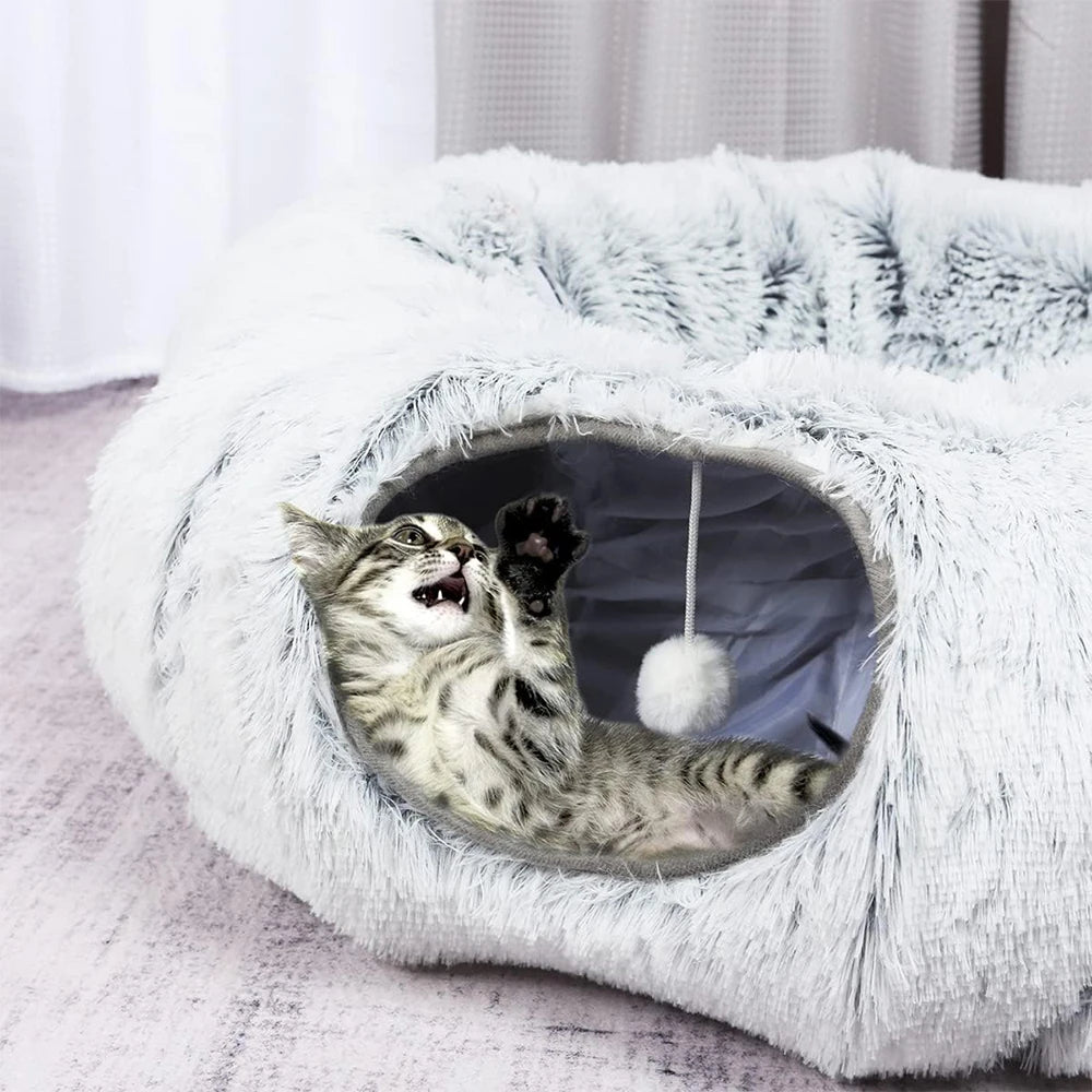 Plush Cat Bed Removable Washable Cover Cozy Cushion for Indoor Cats