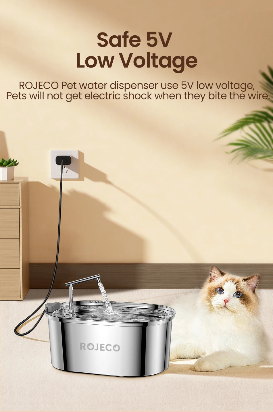 ROJECO 3.2L Stainless Steel Pet Water Fountain