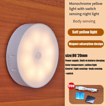 LED Smart Human Body Wireless Magentic Suction Sensor Night Lights Emergency Automatic Lighting USB Charging LED Cabinet Lights