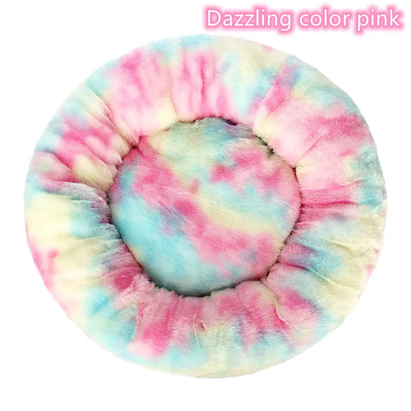 Calming Plush Cat Bed Warm Washable Donut Cushion for Indoor Pets