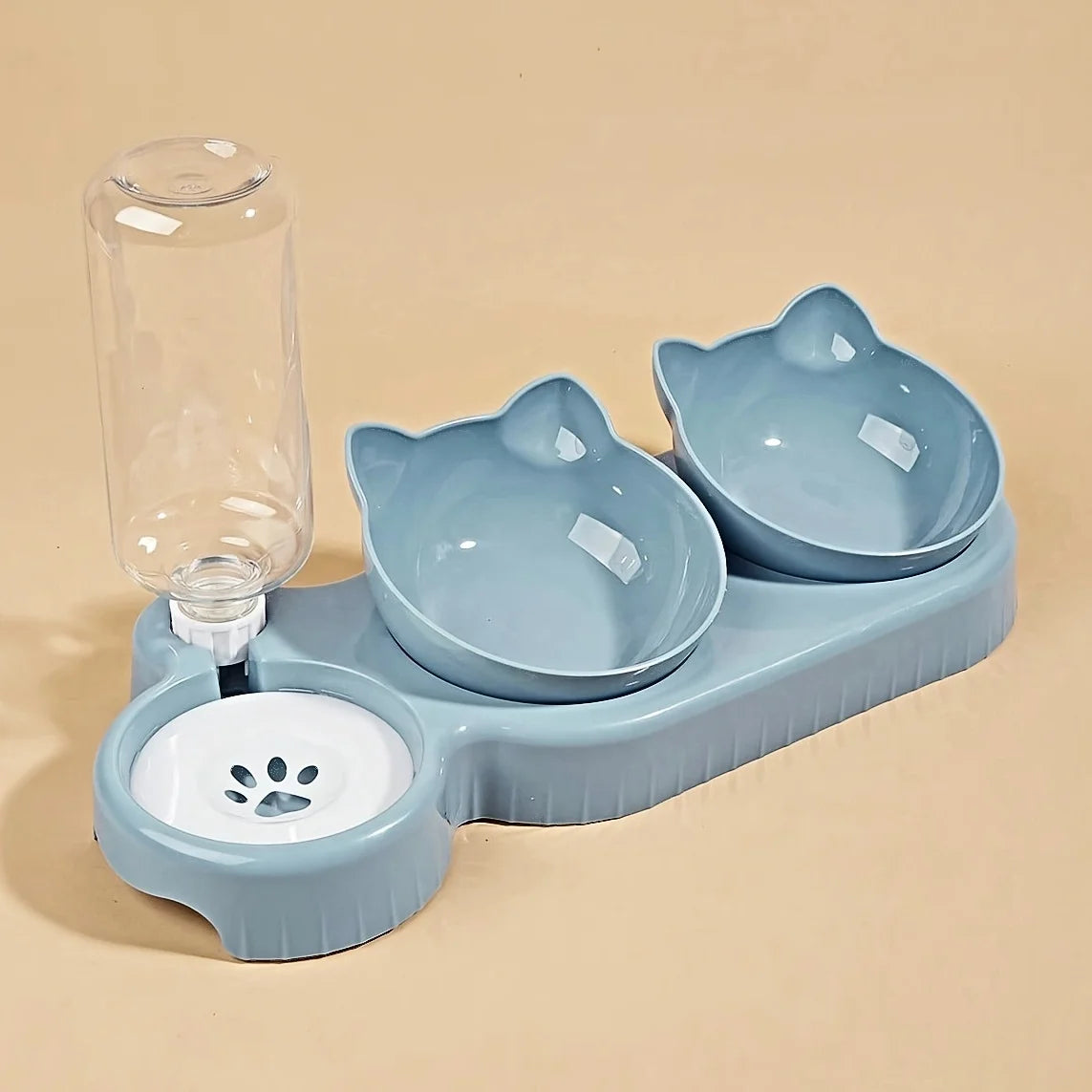 3-in-1 Tilted Cat Food & Water Bowl with Gravity Water Feeder