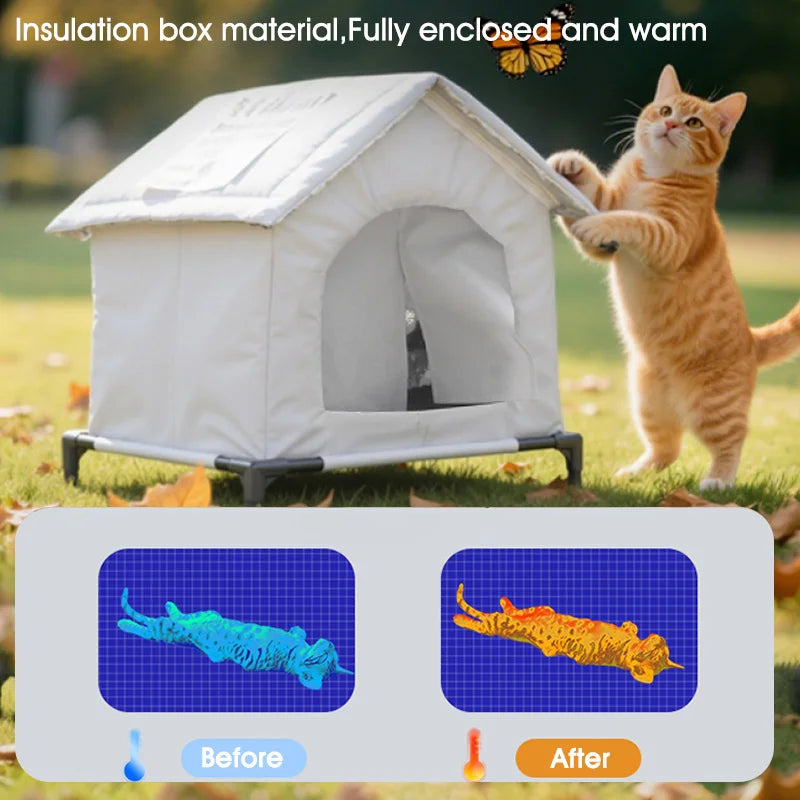 Waterproof Outdoor Cat House Weatherproof Shelter for Stray Cats Year-Round Protection