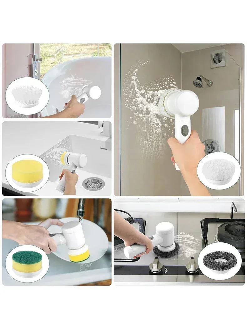 Rechargeable Cleaning Brush with 5 Replaceable Brush Heads