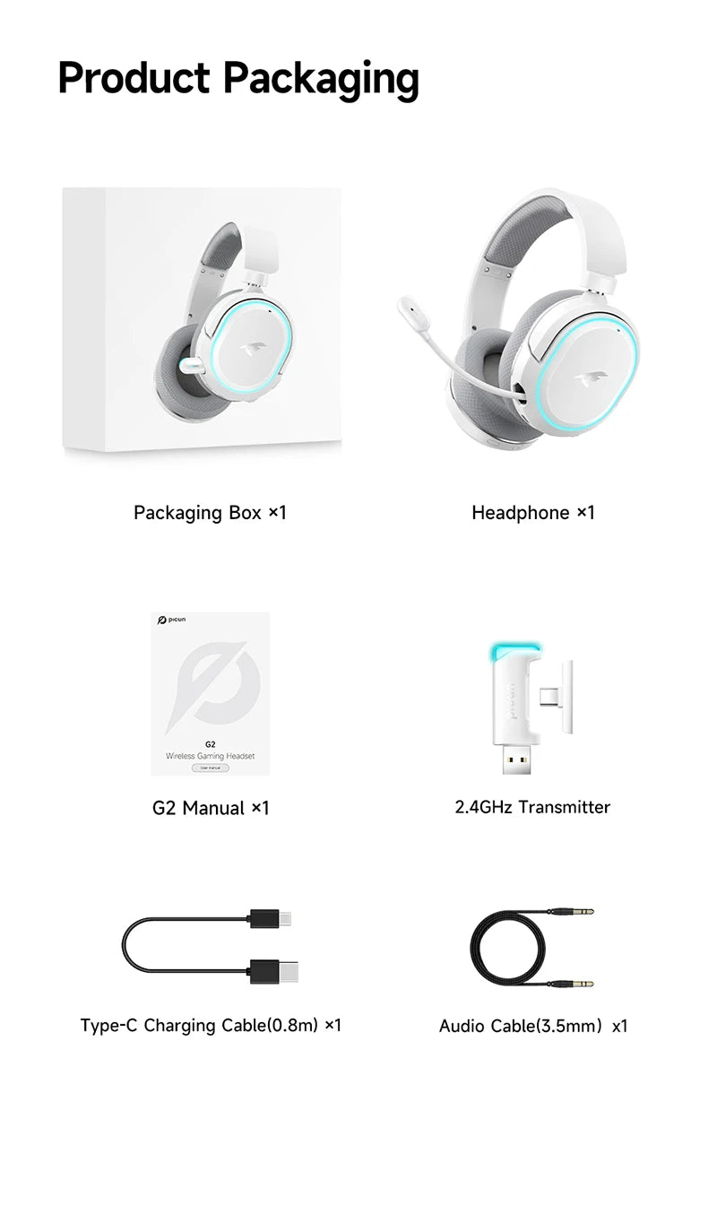 Picun G2 2.4GHz Bluetooth Wireless Gaming Headset For PC PS4 PS5