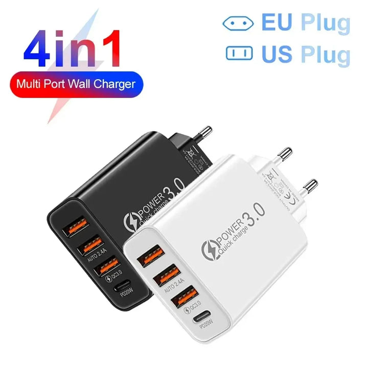 Total 60W USB C Charger Multi 4 Ports Type C Fast Charging
