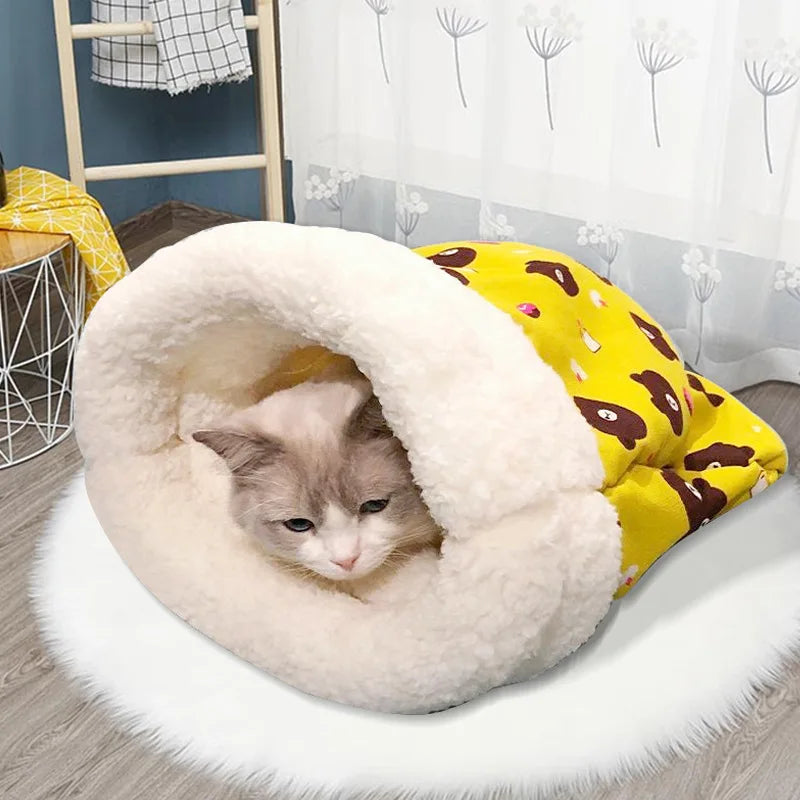 Plush Cat Sleeping Bag Warm Pet Bed Pocket Nest for Cats