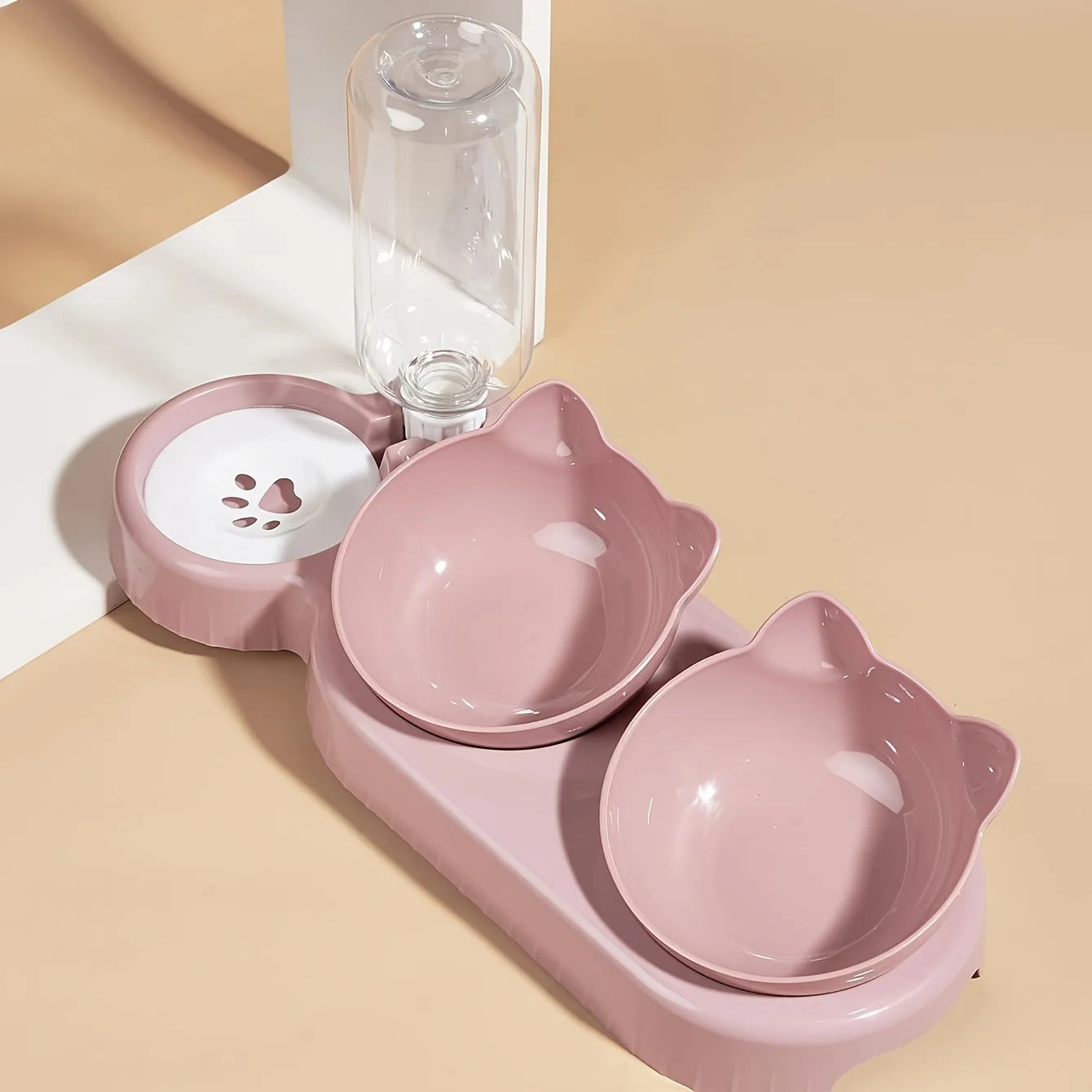 3-in-1 Tilted Cat Food & Water Bowl with Gravity Water Feeder