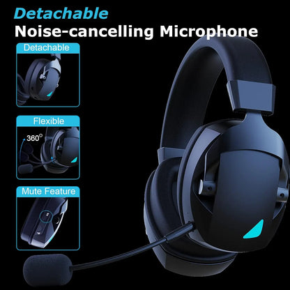 Wireless Gaming Headset with Detachable Noise Cancelling Microphone,2.4G Bluetooth-USB-3.5mm Wired Jack 3 Modes for Multi-device