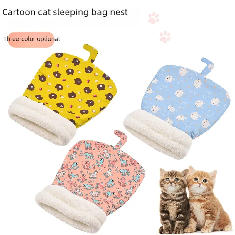 Plush Cat Sleeping Bag Warm Pet Bed Pocket Nest for Cats