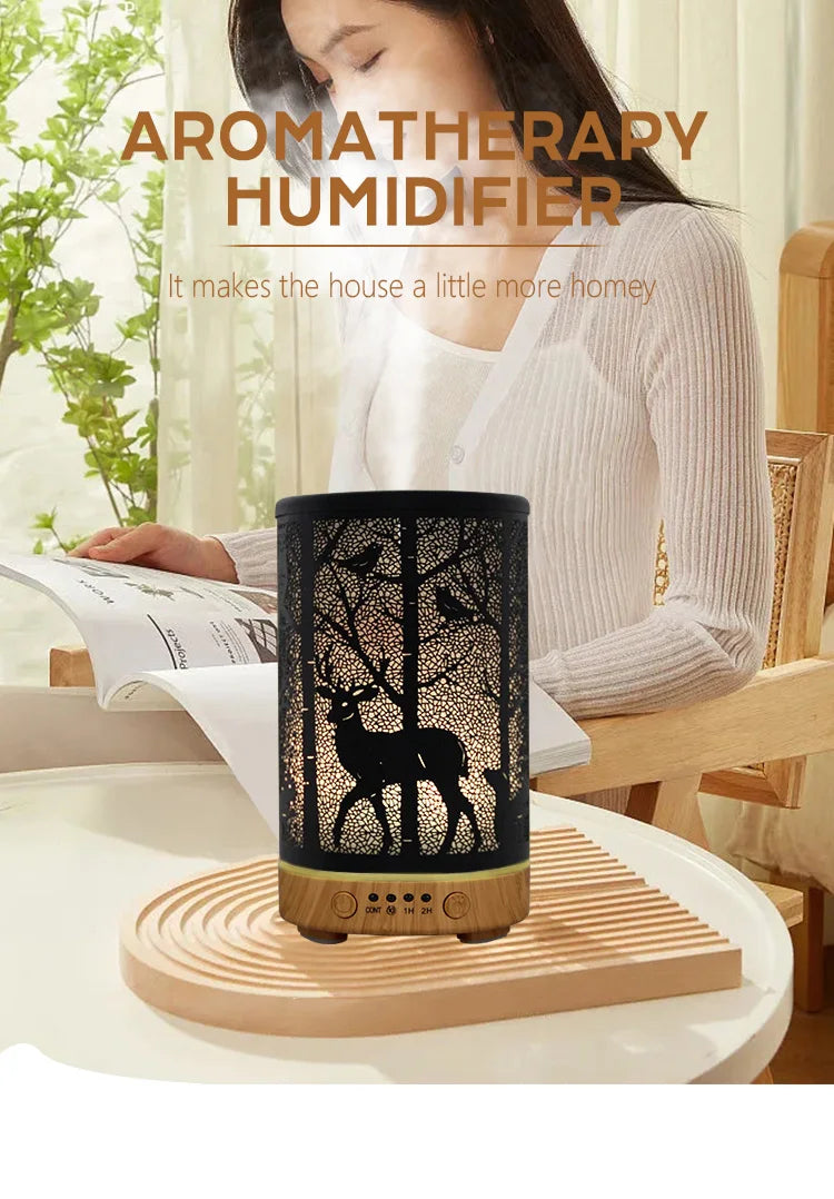 Aroma Diffuser Ultrasonic Perfume Air Humidifier Iron Art Deer Pattern Smart Room Fragrance Humidifier with LED Night Lights