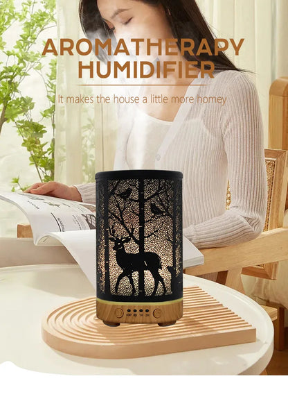 Aroma Diffuser Ultrasonic Perfume Air Humidifier Iron Art Deer Pattern Smart Room Fragrance Humidifier with LED Night Lights