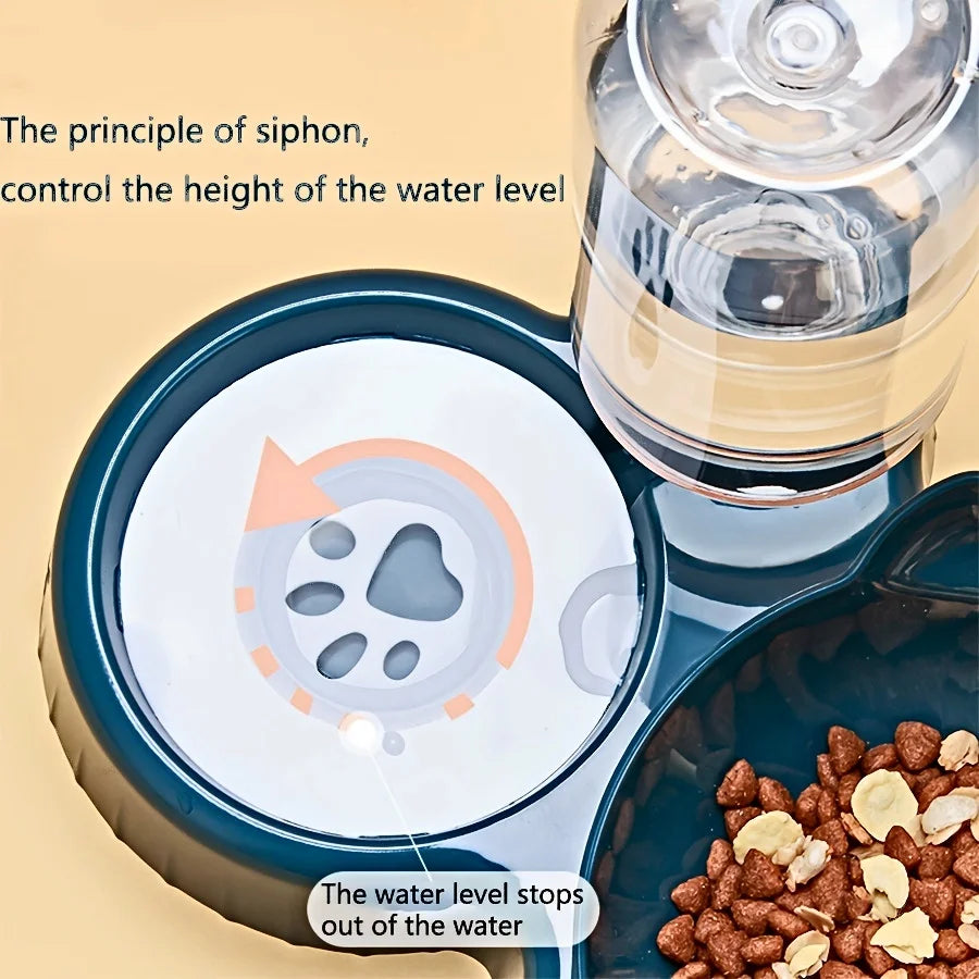 3-in-1 Tilted Cat Food & Water Bowl with Gravity Water Feeder