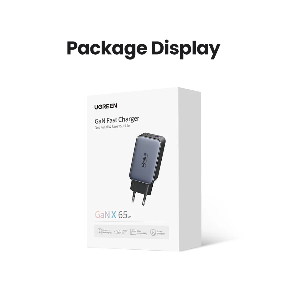 UGREEN 65W GaN Charger Quick Charge 4.0 3.0 USB C Charger for iPhone 17 16 15 Pro Max Laptop Macbook Air Tablet PD Fast Charger