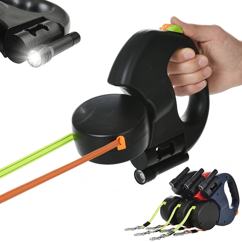 3m Retractable Double Dog Leash with Reflective Straps