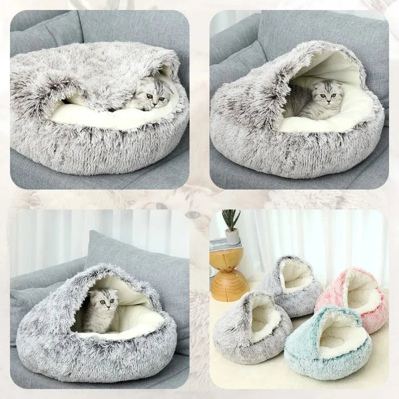 Cat Bed Cave for Indoor Donut Self Warming Small Dog Bed Anti-anxiety for Winter