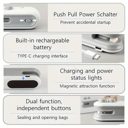 Mini Heat Bag Sealing Machine Multifunction Bag Clip Sealer Rechargeable Plastic Bag Sealer 2 in 1 Food Bag Hot Sealing Machine