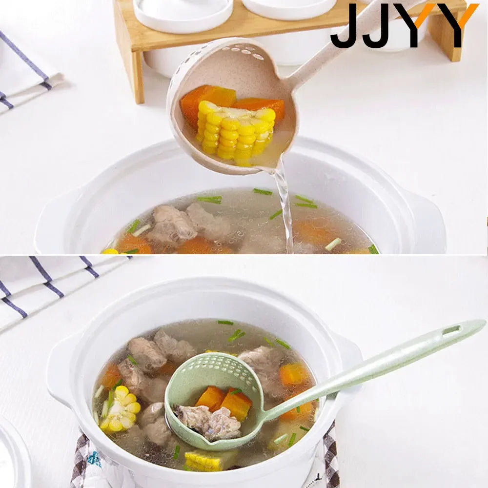 JJYY The 2 in 1 Kitchen Spoon Spoon Long handle Plastic Colander Filter Tableware Hot Pot Spoon