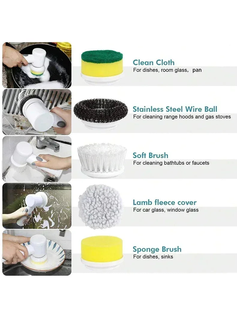 Rechargeable Cleaning Brush with 5 Replaceable Brush Heads