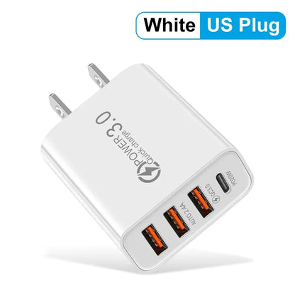 Total 60W USB C Charger Multi 4 Ports 3USB PD Type C Fast Charging Quick Charge Universal Travel Wall Power Adapter