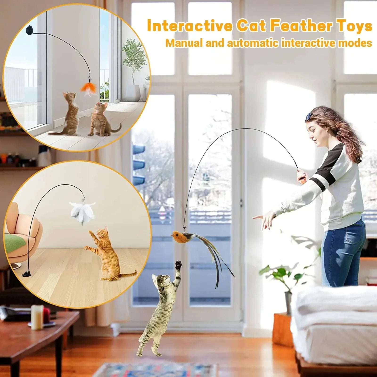 Interactive Feather Bird Cat Toy with Suction Cup